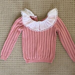 La Coqueta Pink Lace Collar Sweater - NWOT